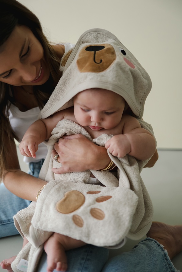 Kangura portabebés Toalla con capucha y manopla CuddleBug Beige Bear
