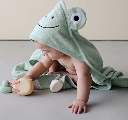 Kangura portabebés Toalla con capucha y manopla CuddleBug Green Frog