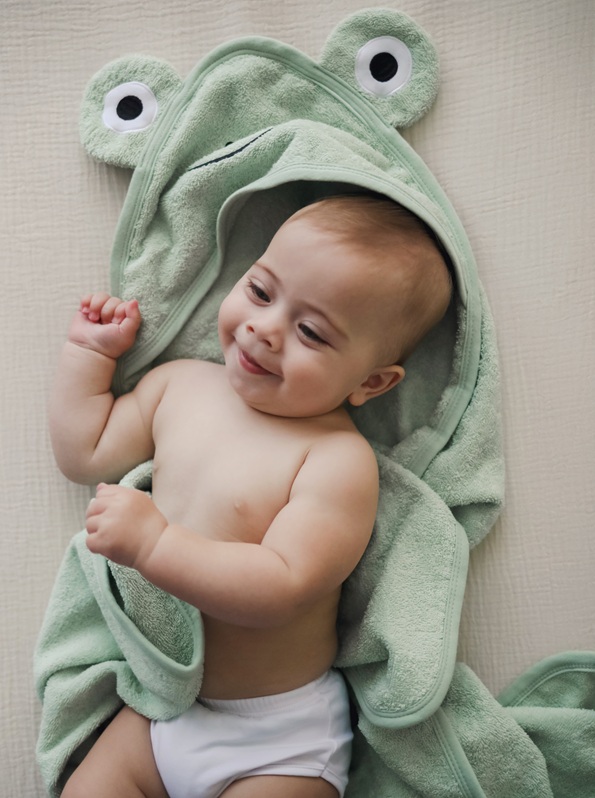 Kangura portabebés Toalla con capucha y manopla CuddleBug Green Frog
