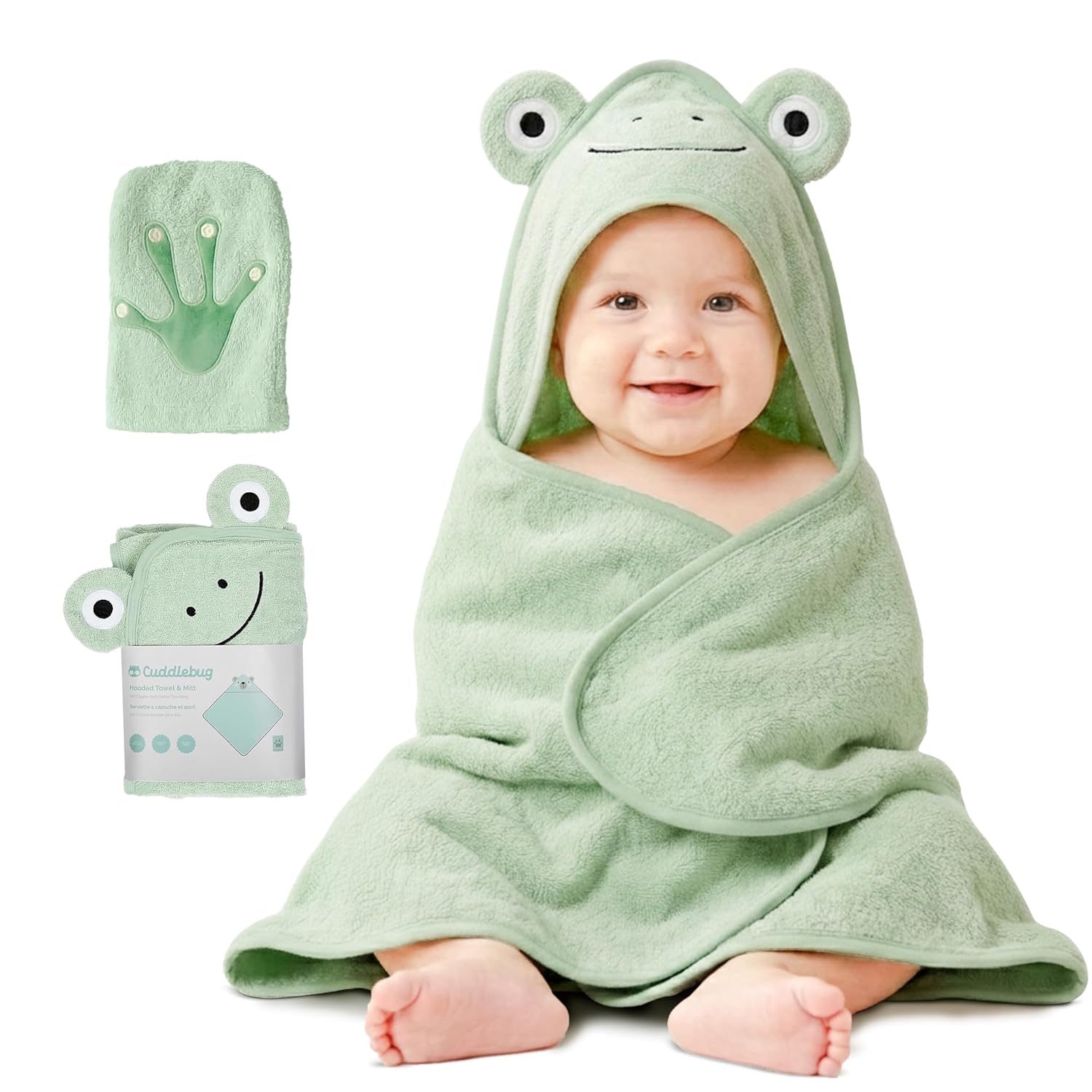 Kangura portabebés Toalla con capucha y manopla CuddleBug Green Frog