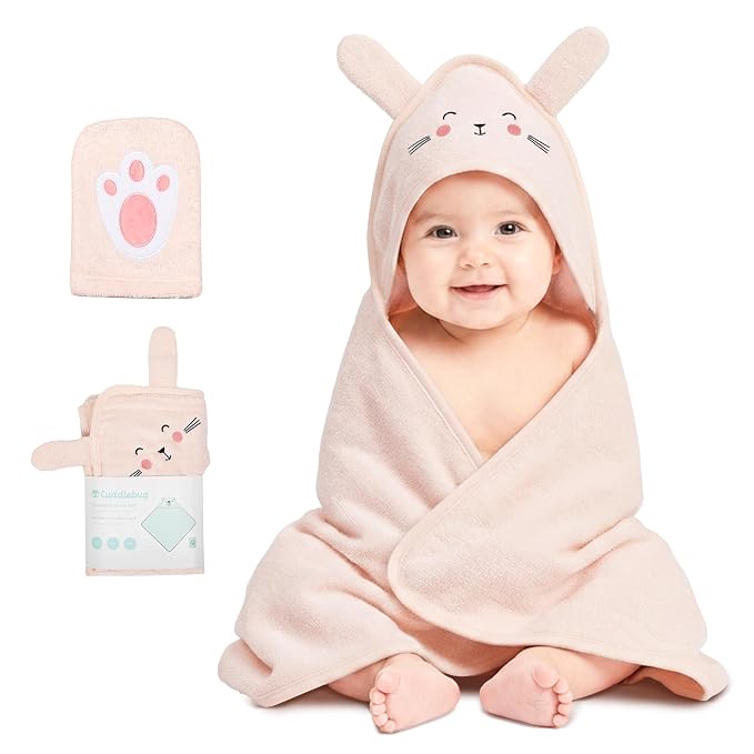 Kangura portabebés Toalla con capucha y manopla CuddleBug Pink Bunny